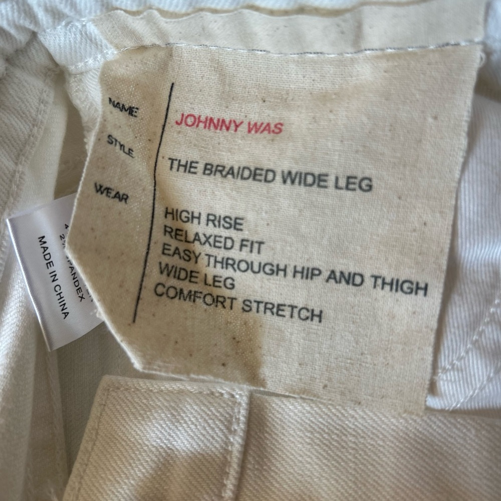 Johnny Was White High Rise Braided Wide Leg Jeans - Picture 12 of 13